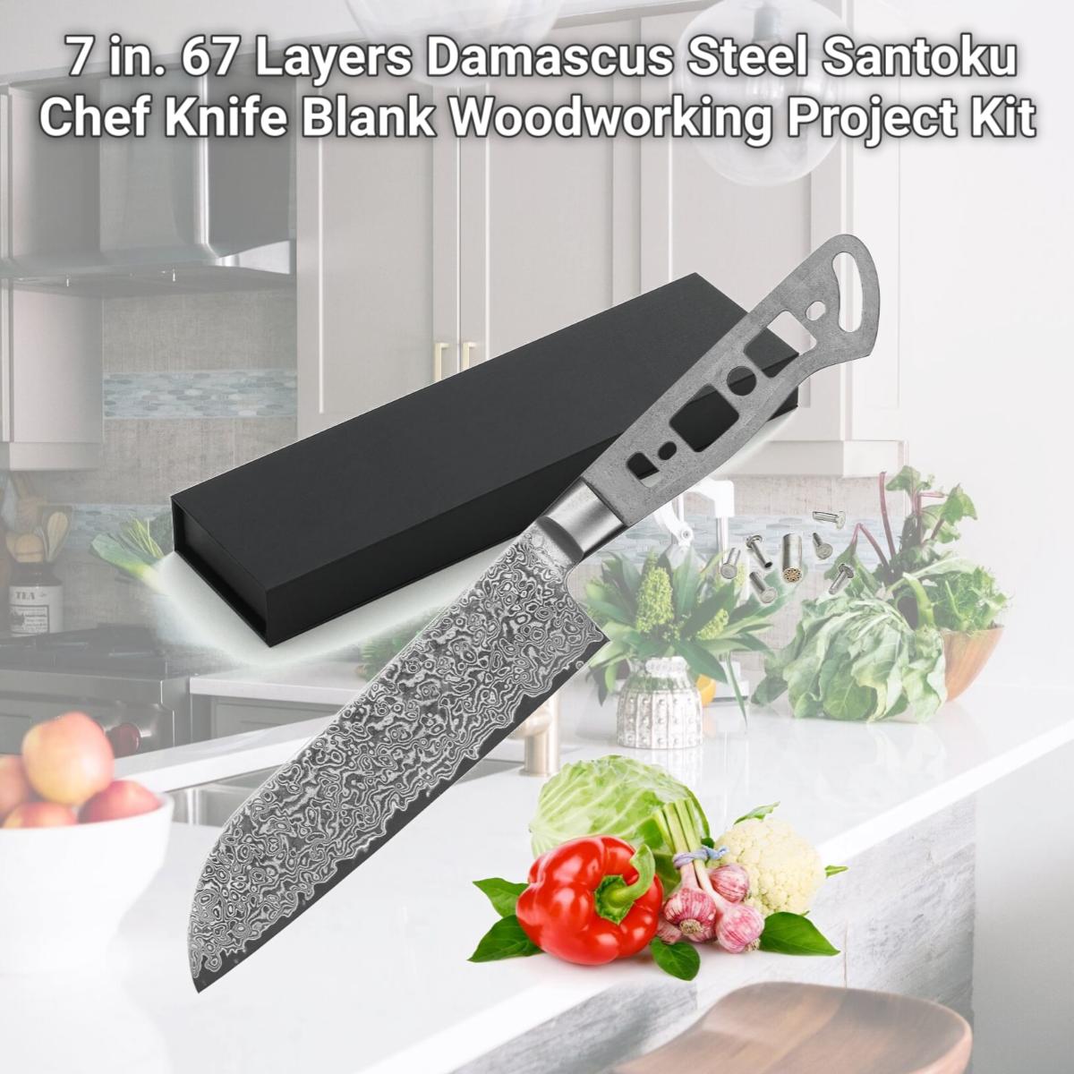 Picture of Katsura Cutlery CKGD6B-no logo 7 in. 67 Layers Damascus Steel Santoku Chef Knife Blank Woodworking Project Kit