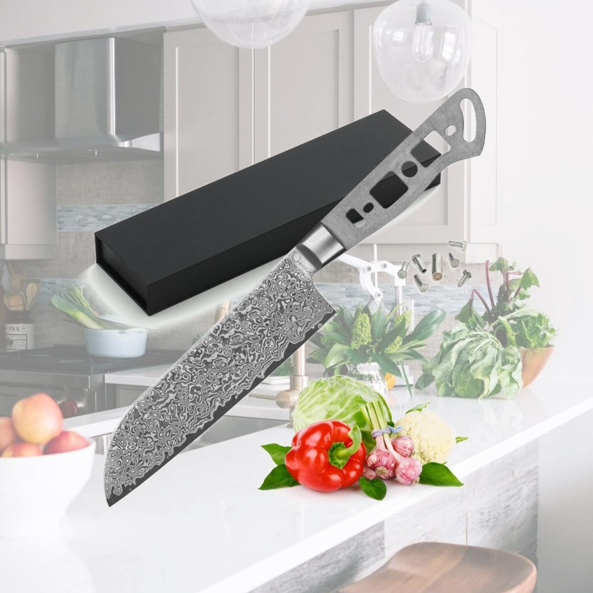 Picture of Katsura Cutlery CKGD6B-no logo 7 in. 67 Layers Damascus Steel Santoku Chef Knife Blank Woodworking Project Kit