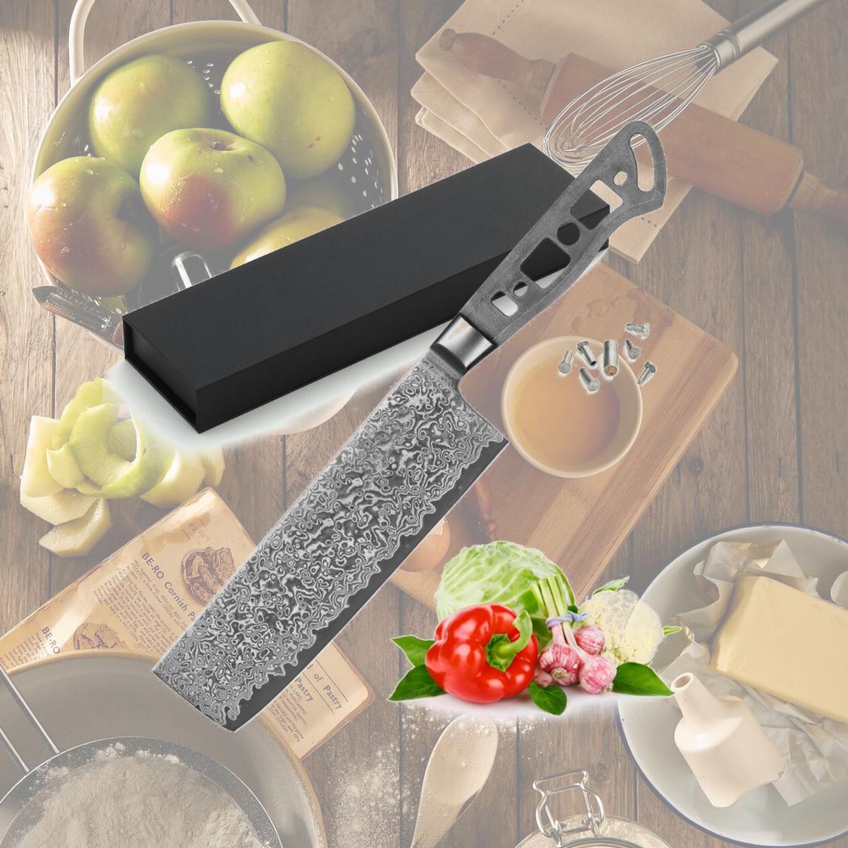 Picture of Katsura Cutlery CKGA9B-no logo Japanese Premium AUS-10 67 Layers Damascus Steel 7 in. Nakiri Knife Blank No Logo Woodworking Project Kit