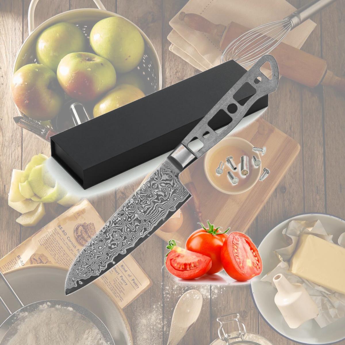 Picture of Katsura Cutlery CKGD7B-no logo 5 in. Japanese Premium AUS 10 67 Layers Damascus Steel Small Santoku Knife Blank No Logo Woodworking Project Kit