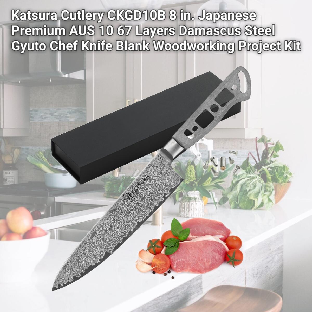 Picture of Katsura Cutlery CKGD10B 8 in. Japanese Premium AUS 10 67 Layers Damascus Steel Gyuto Chef Knife Blank Woodworking Project Kit