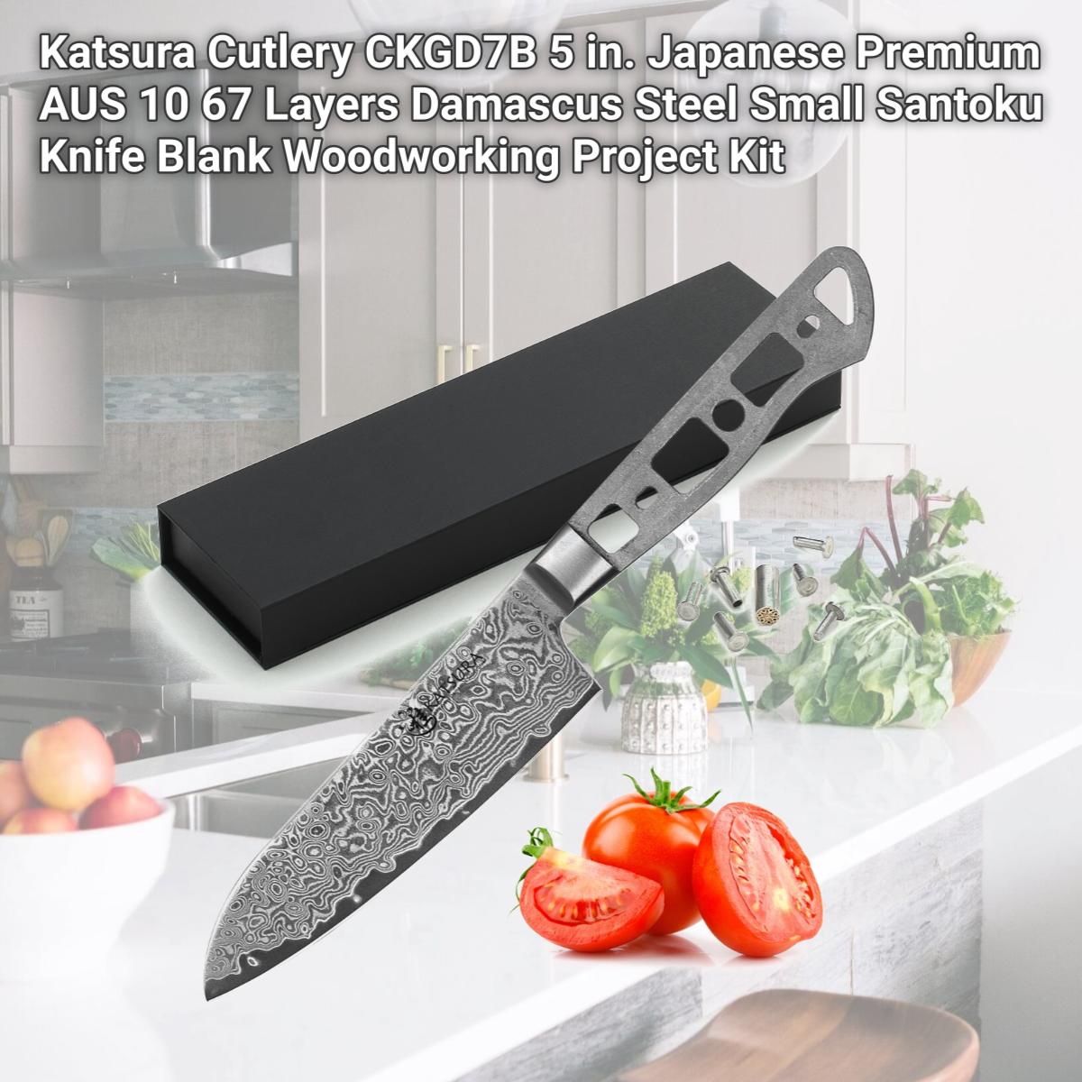Picture of Katsura Cutlery CKGD7B 5 in. Japanese Premium AUS 10 67 Layers Damascus Steel Small Santoku Knife Blank Woodworking Project Kit