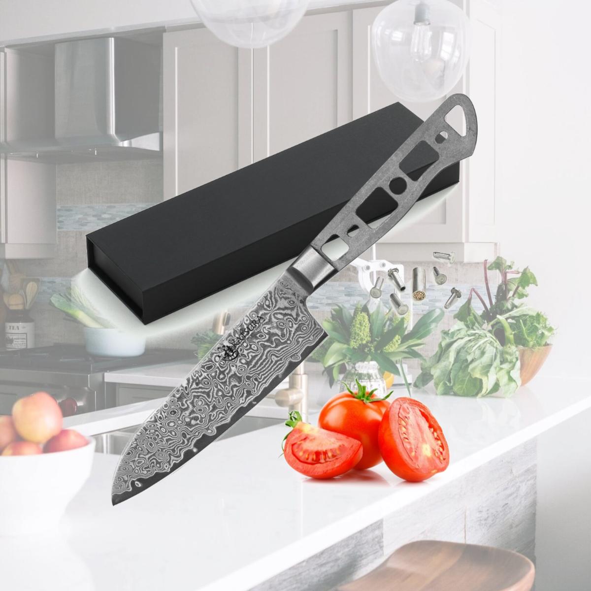 Picture of Katsura Cutlery CKGD7B 5 in. Japanese Premium AUS 10 67 Layers Damascus Steel Small Santoku Knife Blank Woodworking Project Kit