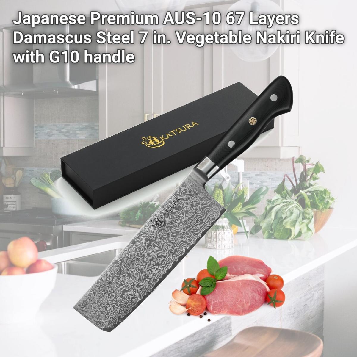 Picture of Katsura Cutlery CKGA9G Japanese Premium AUS-10 67 Layers Damascus Steel 7 in. Vegetable Nakiri Knife with G10 handle