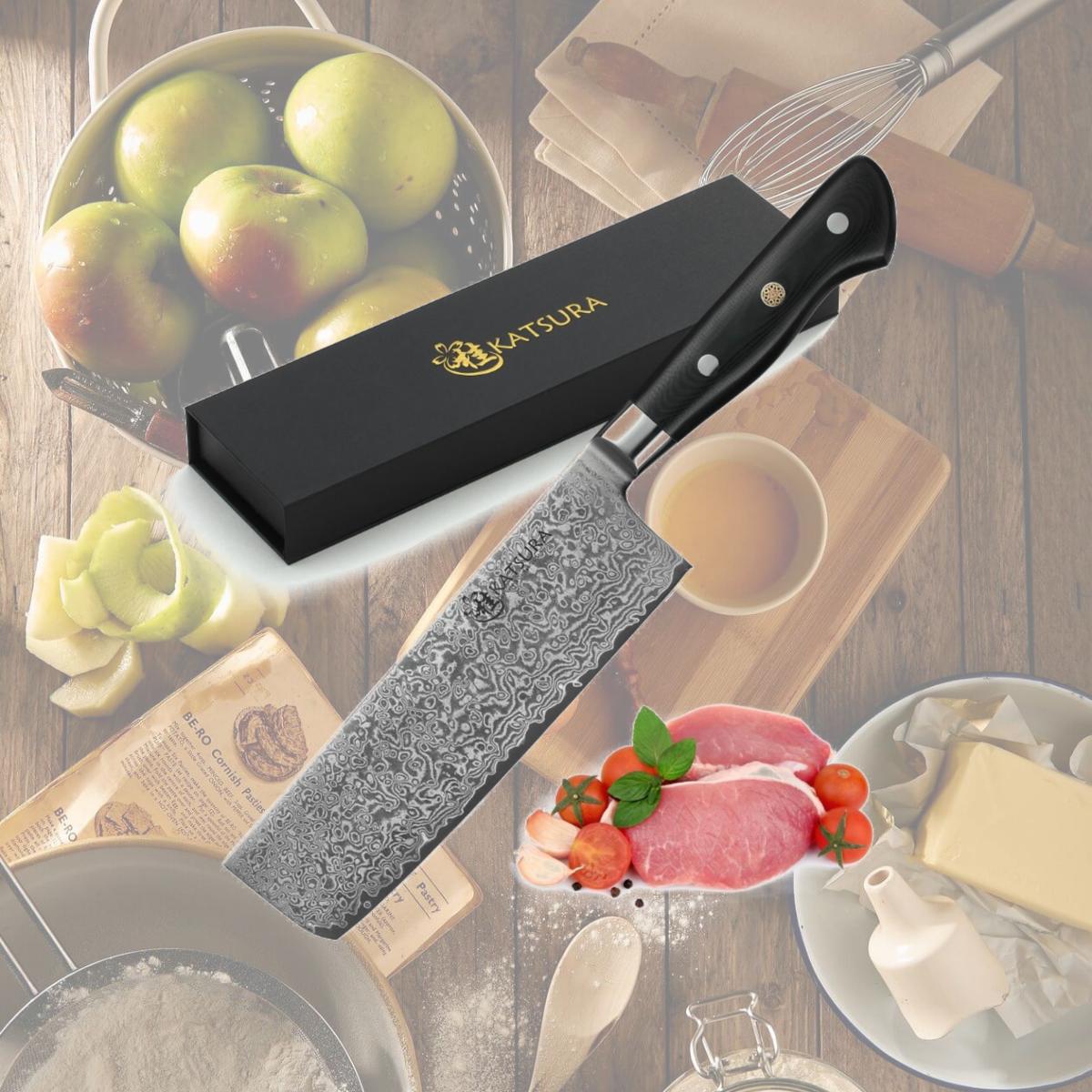 Picture of Katsura Cutlery CKGA9G Japanese Premium AUS-10 67 Layers Damascus Steel 7 in. Vegetable Nakiri Knife with G10 handle