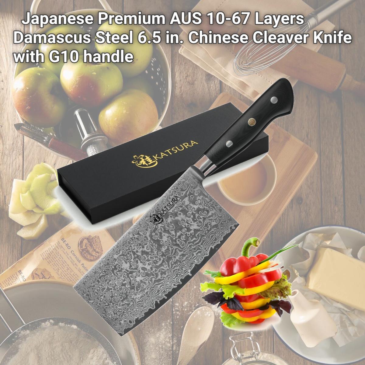 Picture of Katsura Cutlery CKGA7G Japanese Premium AUS 10-67 Layers Damascus Steel 6.5 in. Chinese Cleaver Knife with G10 handle