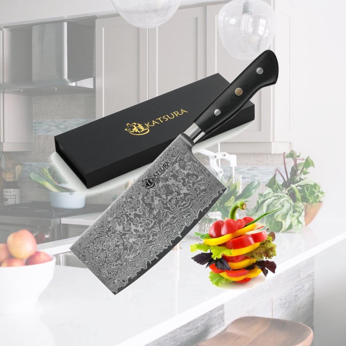 Picture of Katsura Cutlery CKGA7G Japanese Premium AUS 10-67 Layers Damascus Steel 6.5 in. Chinese Cleaver Knife with G10 handle