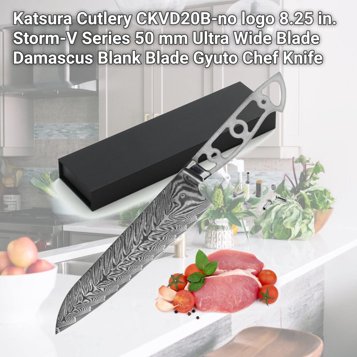 Picture of Katsura Cutlery CKVD20B-no logo 8.25 in. Storm-V Series 50 mm Ultra Wide Blade Damascus Blank Blade Gyuto Chef Knife