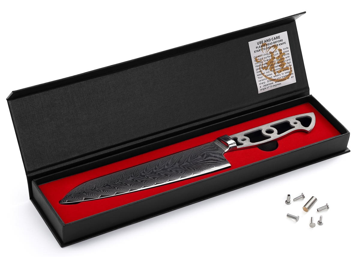 Picture of Katsura Cutlery CKVD20B-no logo 8.25 in. Storm-V Series 50 mm Ultra Wide Blade Damascus Blank Blade Gyuto Chef Knife