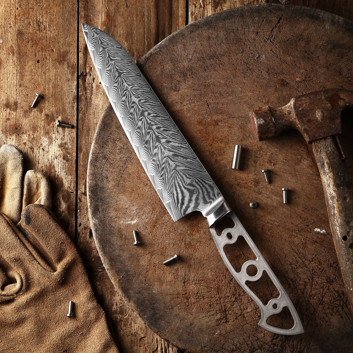 Picture of Katsura Cutlery CKVD20B-no logo 8.25 in. Storm-V Series 50 mm Ultra Wide Blade Damascus Blank Blade Gyuto Chef Knife