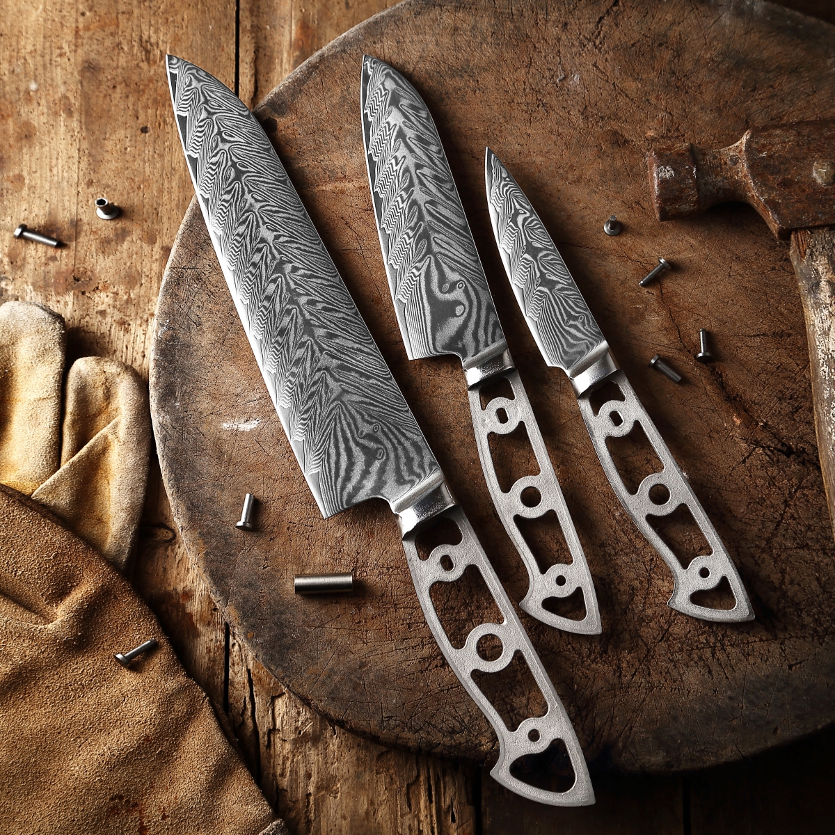 Picture of Katsura Cutlery CKVD20B-no logo 8.25 in. Storm-V Series 50 mm Ultra Wide Blade Damascus Blank Blade Gyuto Chef Knife
