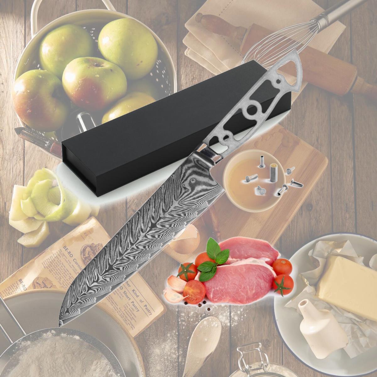 Picture of Katsura Cutlery CKVD20B-no logo 8.25 in. Storm-V Series 50 mm Ultra Wide Blade Damascus Blank Blade Gyuto Chef Knife