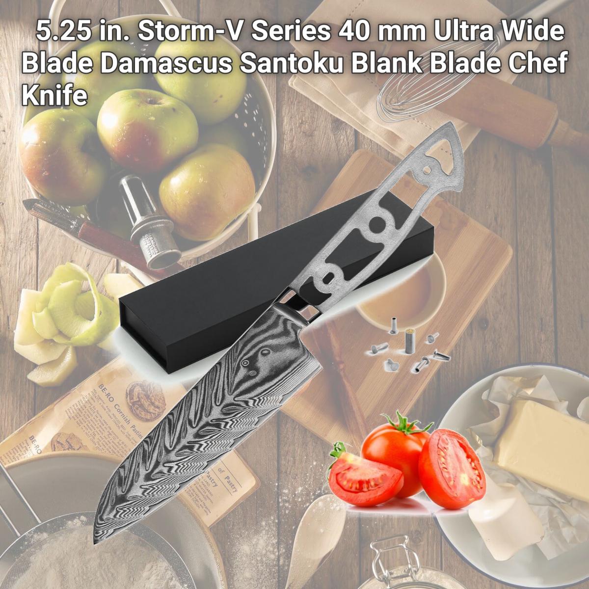 Picture of Katsura Cutlery CKVD7B-no logo 5.25 in. Storm-V Series 40 mm Ultra Wide Blade Damascus Santoku Blank Blade Chef Knife