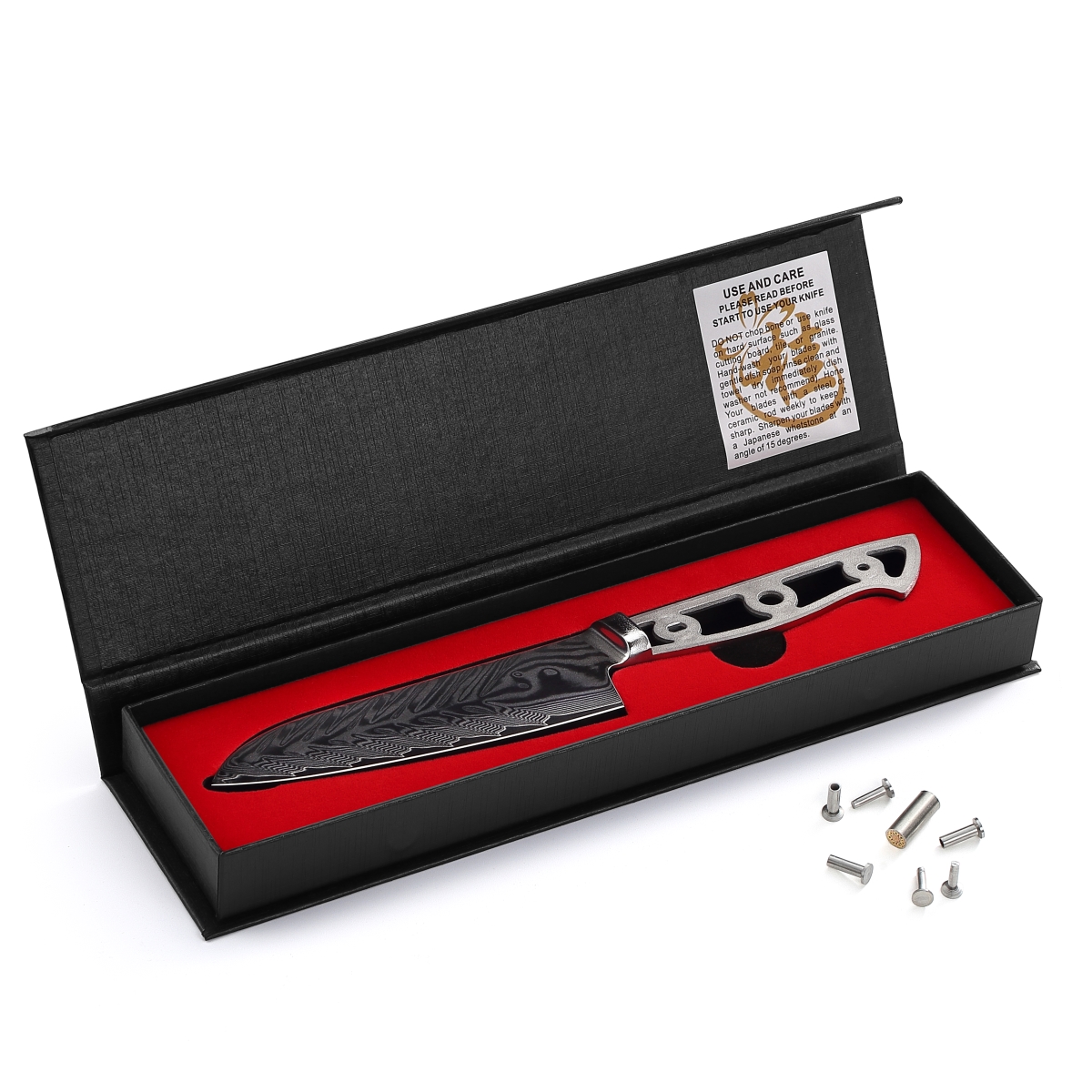Picture of Katsura Cutlery CKVD7B-no logo 5.25 in. Storm-V Series 40 mm Ultra Wide Blade Damascus Santoku Blank Blade Chef Knife
