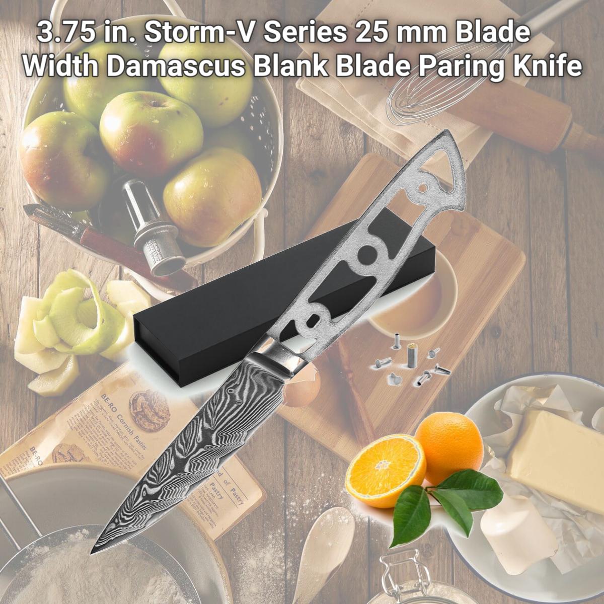 Picture of Katsura Cutlery CKVD9B-no logo 3.75 in. Storm-V Series 25 mm Blade Width Damascus Blank Blade Paring Knife