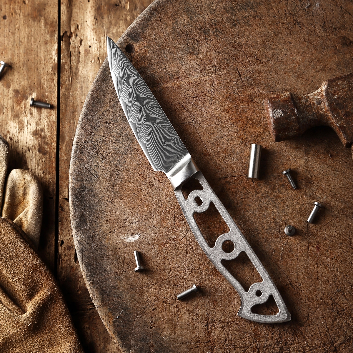 Picture of Katsura Cutlery CKVD9B-no logo 3.75 in. Storm-V Series 25 mm Blade Width Damascus Blank Blade Paring Knife