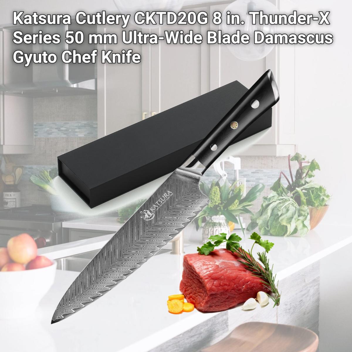 Picture of Katsura Cutlery CKTD20G 8 in. Thunder-X Series 50 mm Ultra-Wide Blade Damascus Gyuto Chef Knife