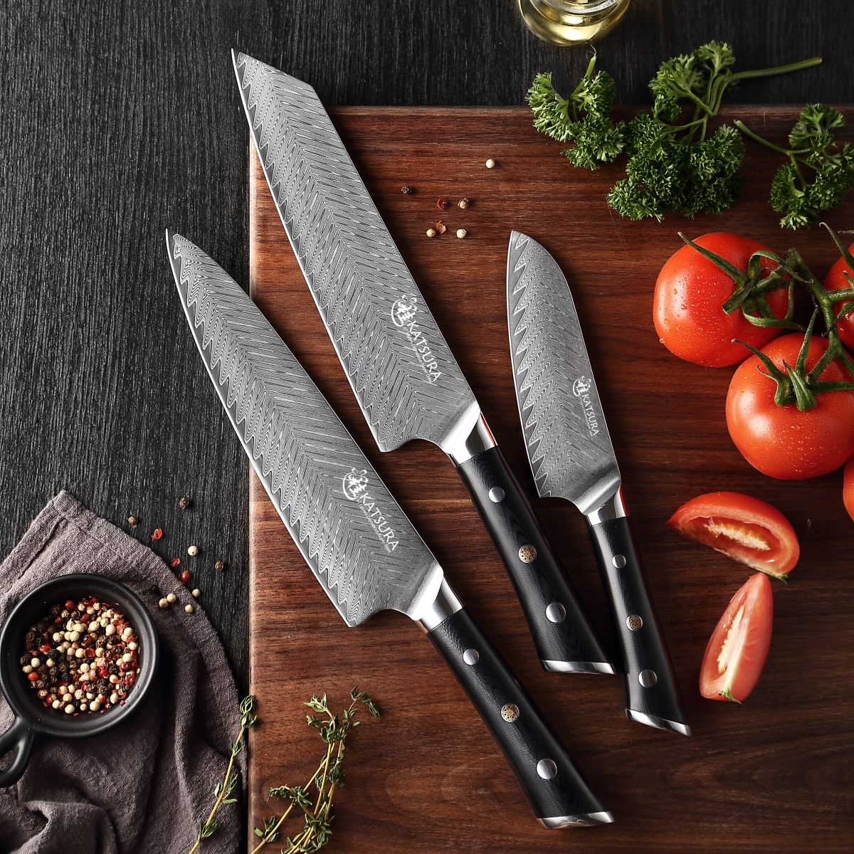 Picture of Katsura Cutlery CKTD20G 8 in. Thunder-X Series 50 mm Ultra-Wide Blade Damascus Gyuto Chef Knife