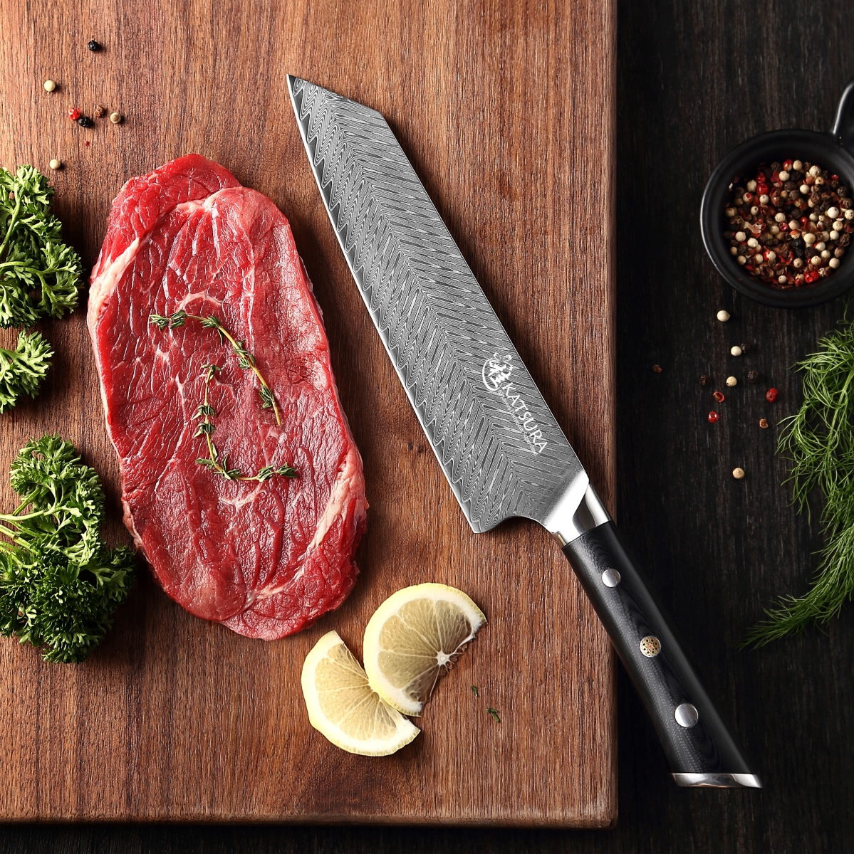 Picture of Katsura Cutlery CKTD21G 8 in. Thunder-X Series 50 mm Ultra-Wide Blade Damascus Gyuto Chef Knife