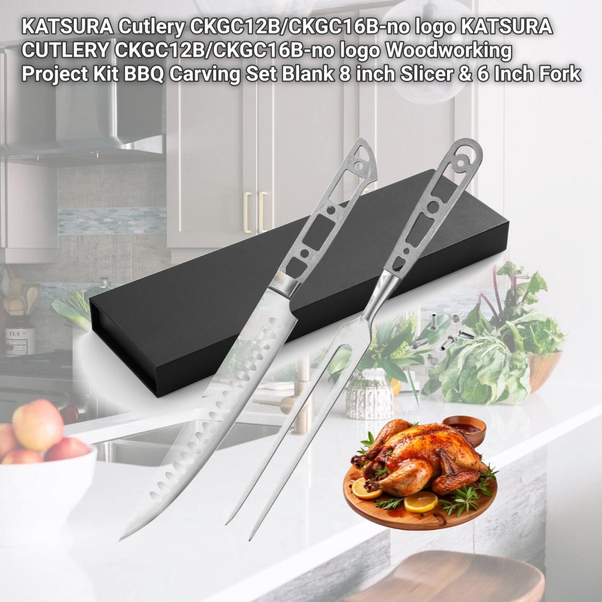 Picture of KATSURA Cutlery CKGC12B/CKGC16B-no logo KATSURA CUTLERY CKGC12B/CKGC16B-no logo Woodworking Project Kit BBQ Carving Set Blank 8 inch Slicer & 6 Inch Fork