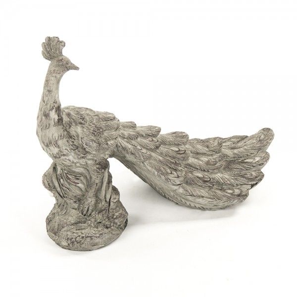 7051s A539 15.5 X 14 X 9 In. Resin Peacock Statue, Grey & White