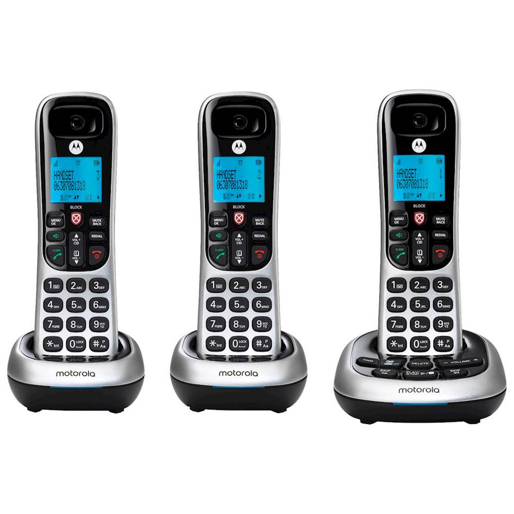 CD4013 3-Handset Cordless Phone System with Caller ID, ITAD - Call Blocking, Silver & Black