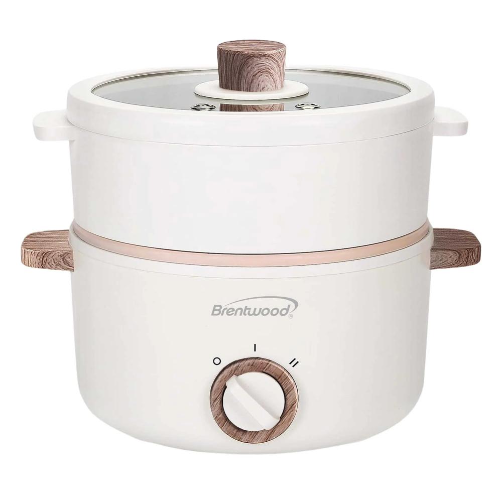 HPS3162W 1.5 Liter Multi-Function Electric Hot Pot Cooker with Non-Stick Ceramic Coating & Stainless-Steel Food Steamer, White