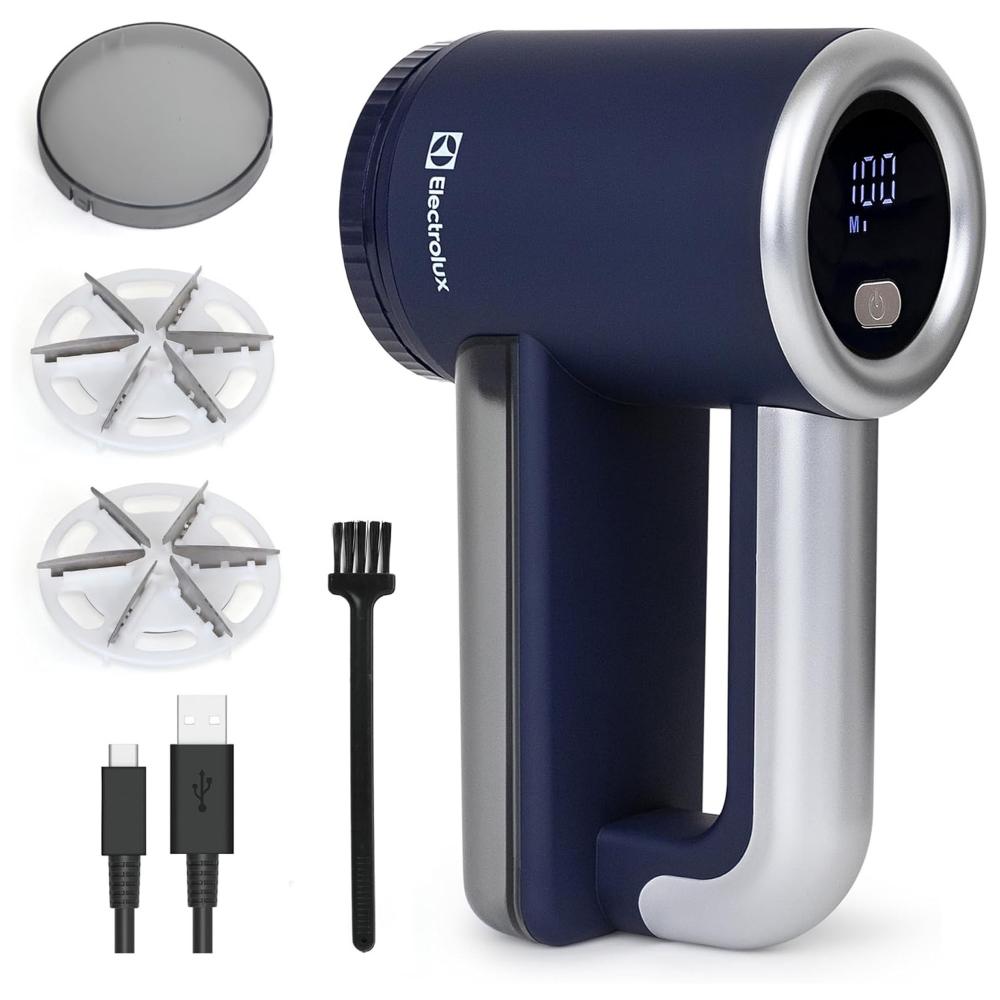 LX300R Rechargeable Fabric Shaver & Lint Remover with LED Display - 3-Speed Portable Electric Fur Zapper & Pill Cutter, Blue