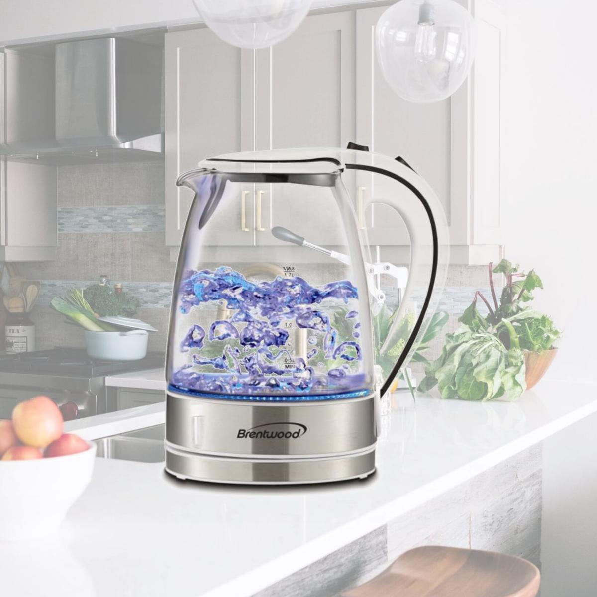 Picture of Brentwood KT1900W 1.7L Tempered Glass Tea Kettle- White