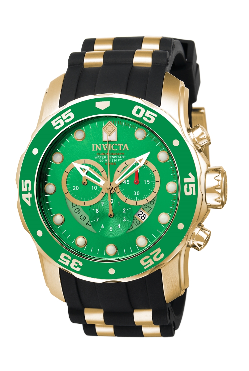 6984 Mens Pro Diver Quartz Chronograph Green Dial Watch With Silicone & Stainless Steel