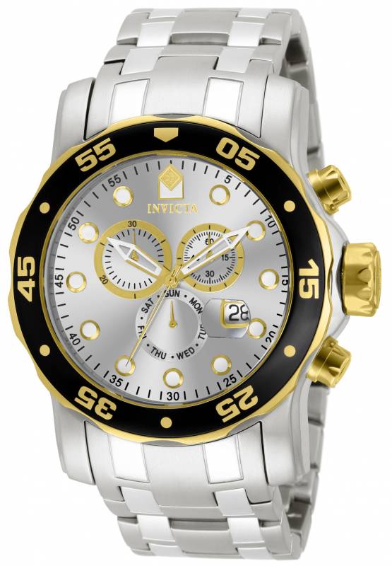 80040 Mens Pro Diver Quartz Chronograph Silver Dial Watch With Steel Tone