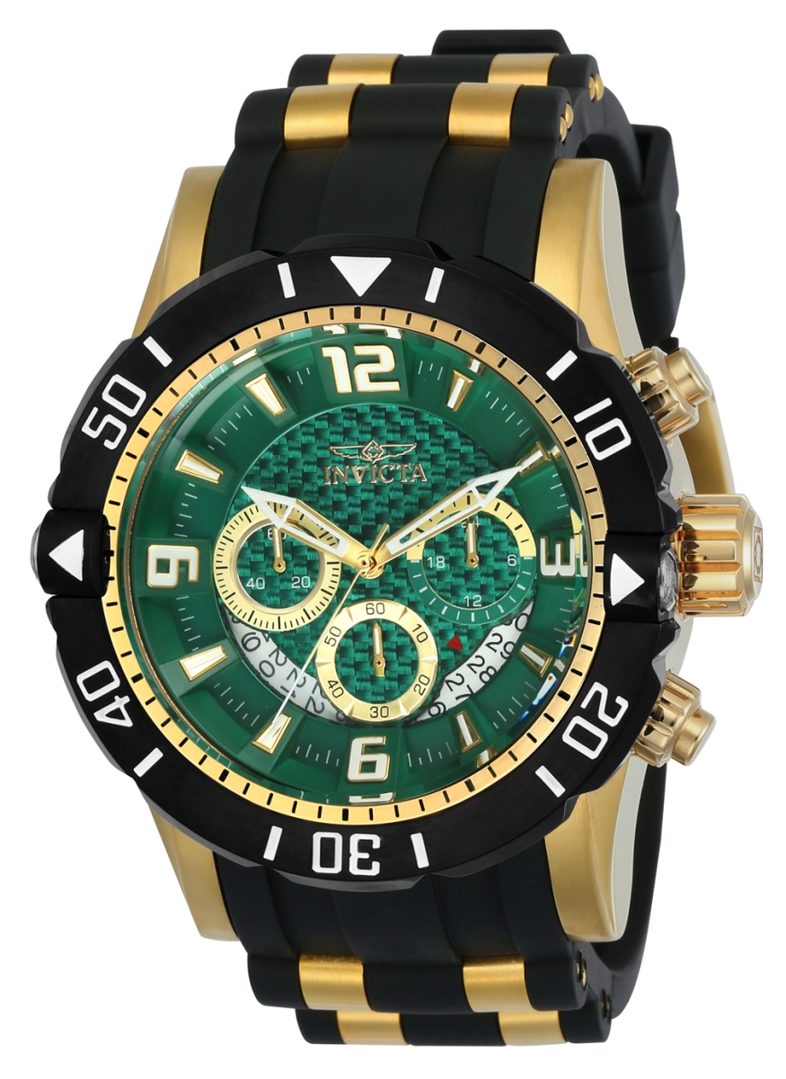 23703 Mens Pro Diver Quartz Chronograph Green Dial Watch With Black & Gold Tone