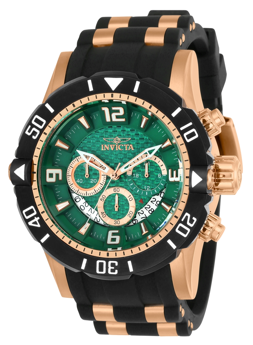 23712 Mens Pro Diver Quartz Chronograph Green Dial Watch With Black & Rose Gold Tone