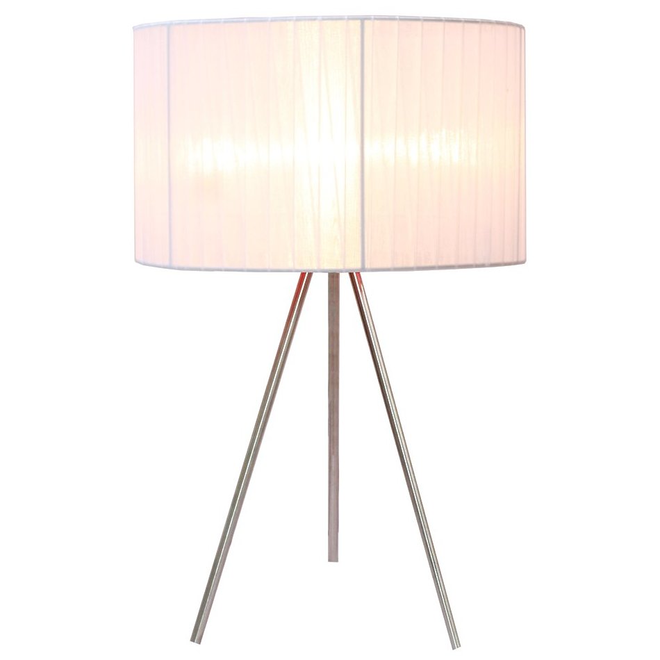 Picture of Simple Designs Brushed Nickel Tripod Table Lamp with Pleated Silk Sheer Shade
