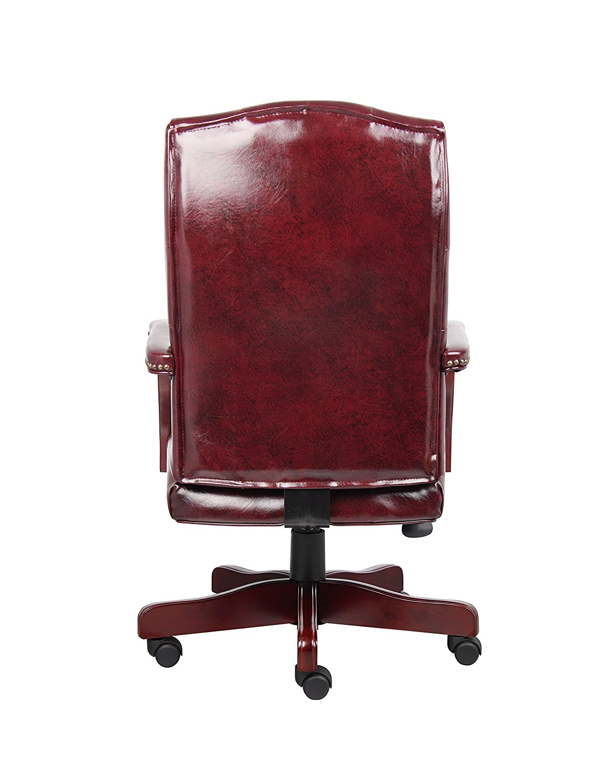 Picture of Boss High Back Button Tufted Executive Mahogany Wood Finish Chair - B905 - Oxblood Vinyl