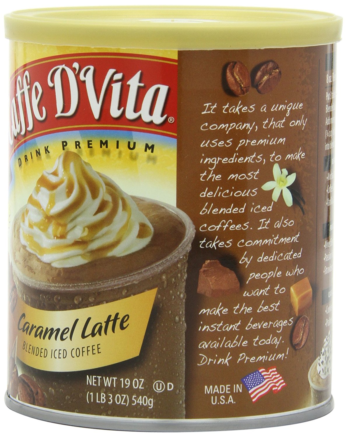 Picture of Caffe DVita F-DV-1C-06-CARM-IC Caramel Latte Blended Iced Coffee 6 1lb canisters