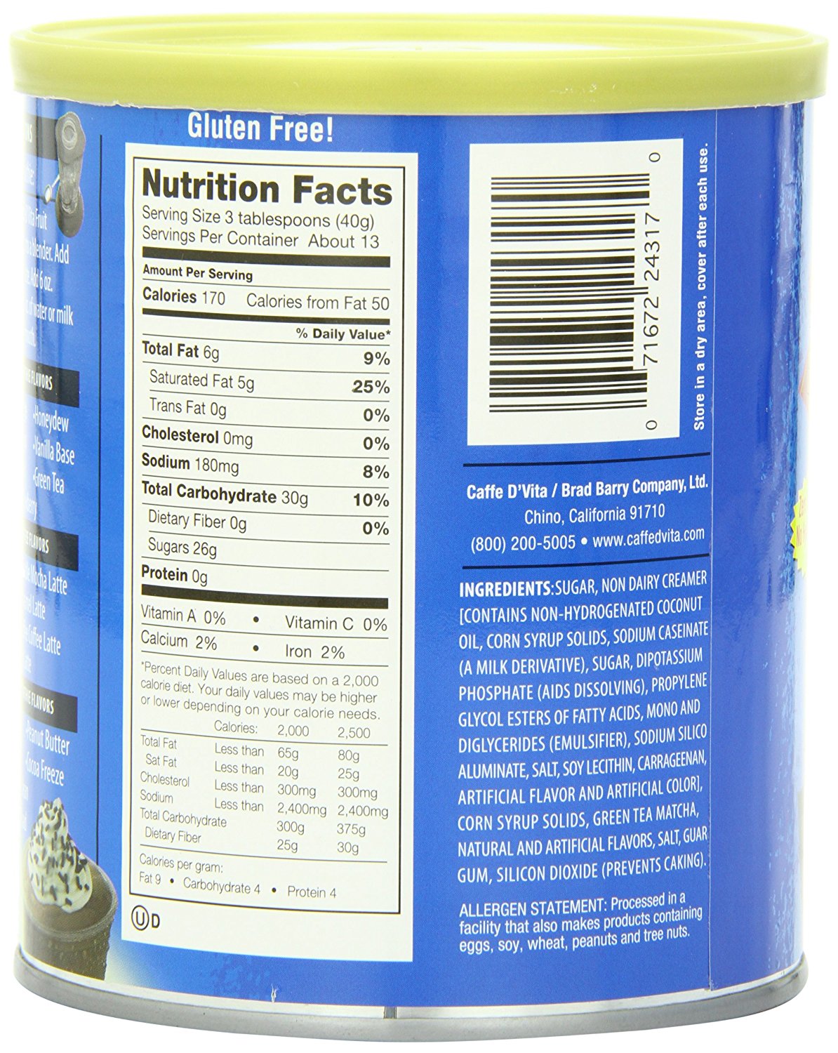 Picture of Caffe DVita F-DV-1C-06-GNTE-SM Green Tea Fruit Cream Smoothie 6 1lb canisters