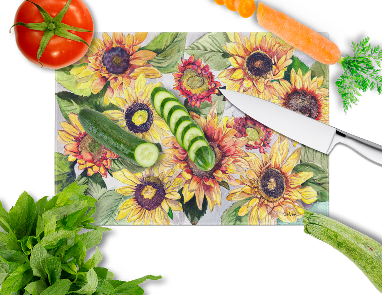 Picture of Carolines Treasures 8766LCB 15 X 12 In. Sunflowers Glass Cutting Board Large Size