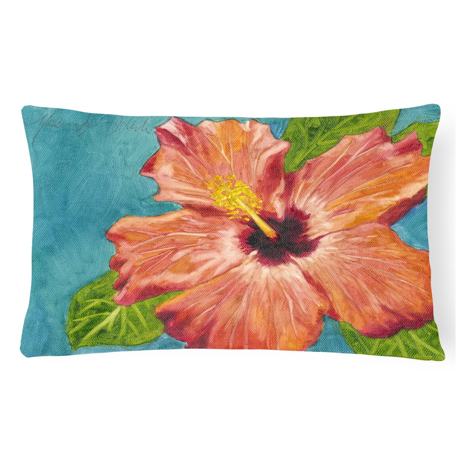 Picture of Carolines Treasures TMTR0316PW1216 Coral Hibiscus by Malenda Trick Fabric Decorative Pillow