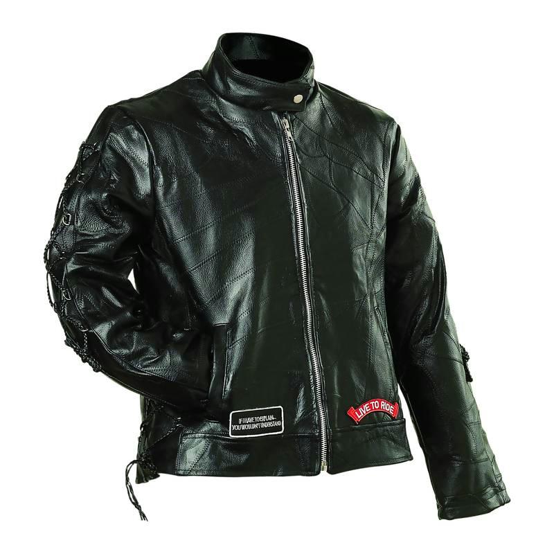 BNF GFLADLTR2X Diamond Plate Ladies Black Buffalo Leather Motorcycle Style Jacket Size 2X