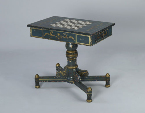 AA Importing 45370 Weathered Blue Finish Game Table with Gold Accents