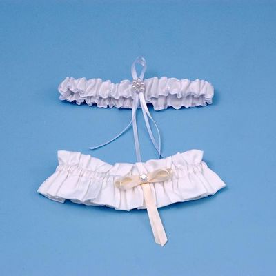 Beverly Clark 218GX Florenzia Bridal Garters - Ivory Embroidery on White Fabric