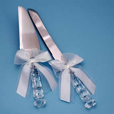 Beverly Clark 38nt Grace Crystal Wedding Cake Knife Server Set in White by Beverly Clark
