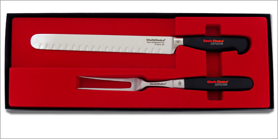 Chefs Choice 2026200 Trizor Professional Deluxe Carving Set 9 Inch Dimpled Carver/ Slicer and 6 Inch Forged Carving Fork by Edgecraft