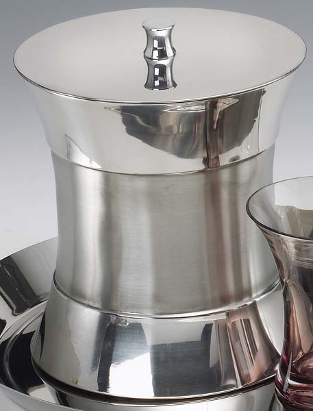 Kraftware 72823 Hour Glass Polished Stainless Ice Bucket with Brushed Midband