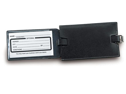 Lewis N Clark ID80BLKHT Slim Leather Business Card Luggage Tag with Closed Security Window Black
