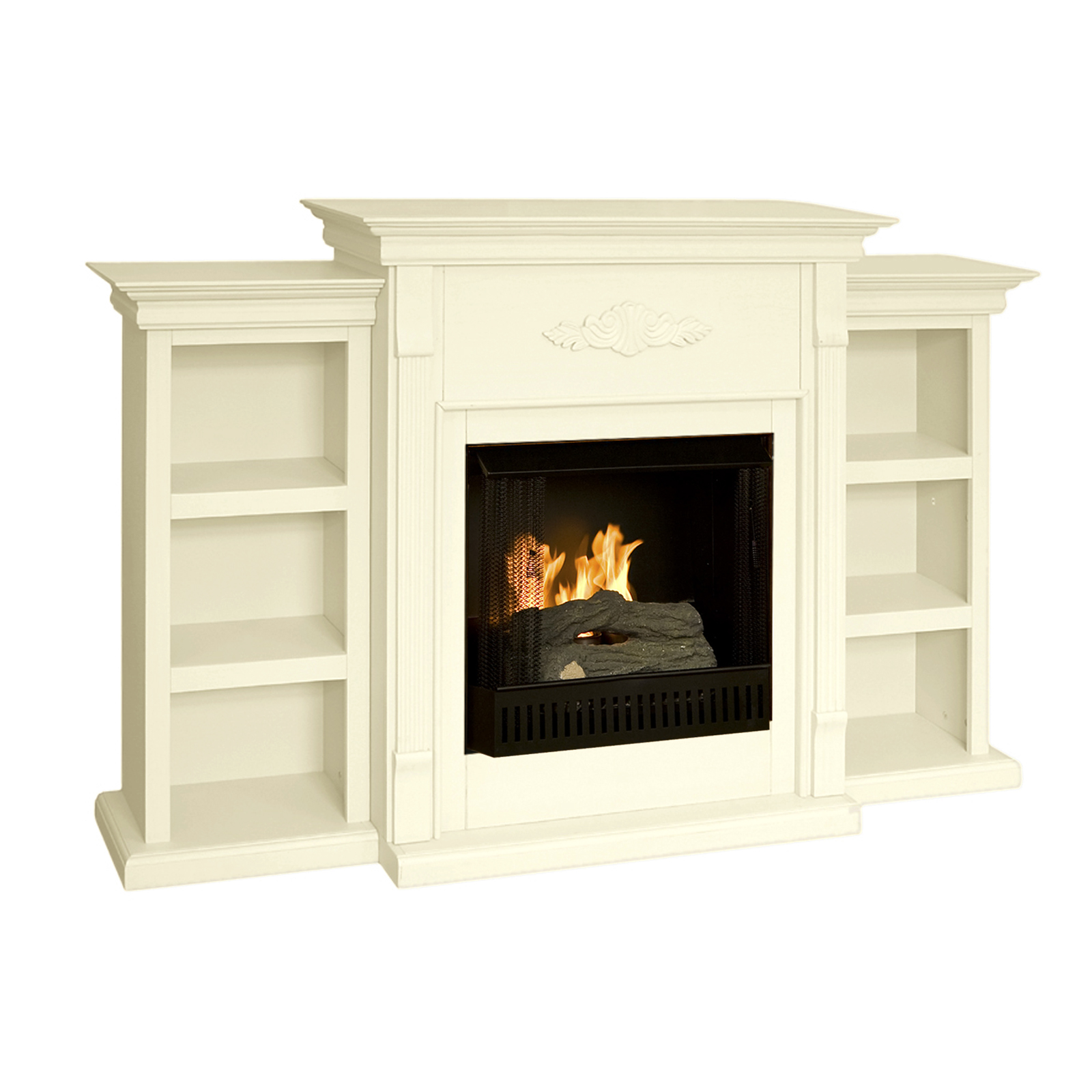 Southern Enterprises FA8548BG Tennyson Antique White Gel Fuel Fireplace with Bookcases