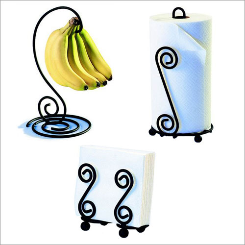 Wrought Iron Paper Towel Holder Spectrum Diversified 440SET Scroll Pantry Set Napkin, Banana, Paper Wrought Iron Towel Holder - Black