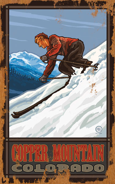 0003-0496 Male Skier Planked Wood 14 X 23 Sign