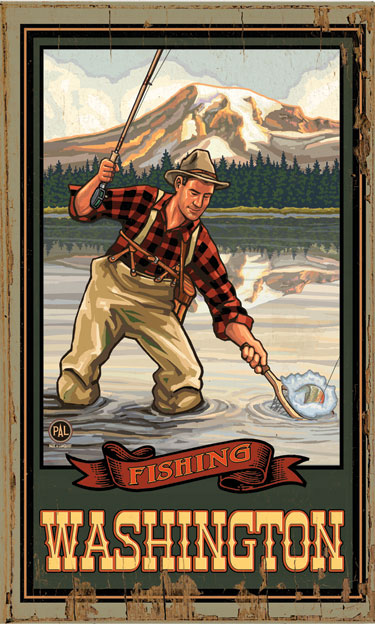 0003-0522 Catching Fish Planked Wood 14 X 23 Sign